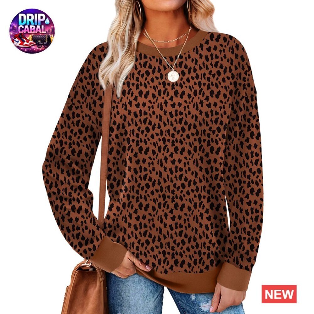 Crewneck Long Sleeve Sweatshirt Loose Fit Color Block Ribbed Trim Fashion